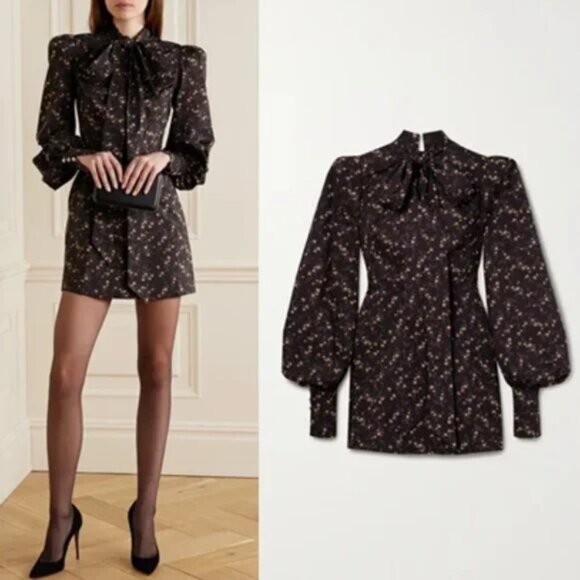 The Vampire's Wife Bow Tie Floral Cotton Mini Dress in Black US 4 - Picture 4 of 6